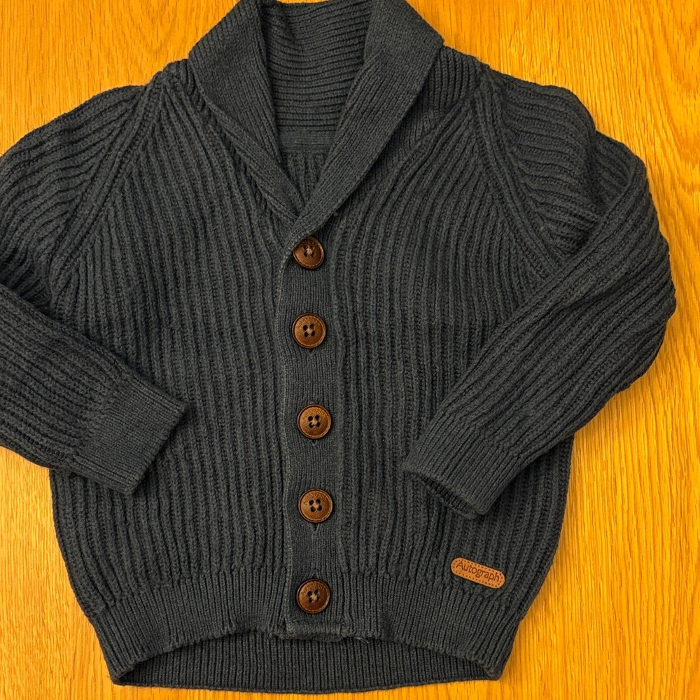 Baby Boy Dark Navy/Green Shawl Collar Cardigan Sweater - up to 12 mths